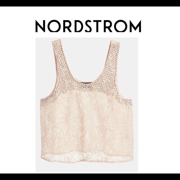 Astr the label blush pink silver beaded lace crop tank Sz M - Picture 1 of 12